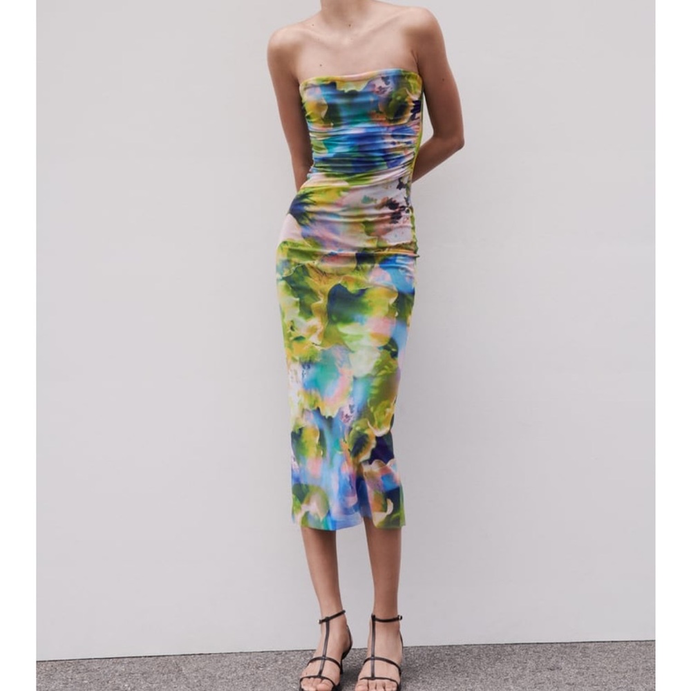 Zara strapless printed dress